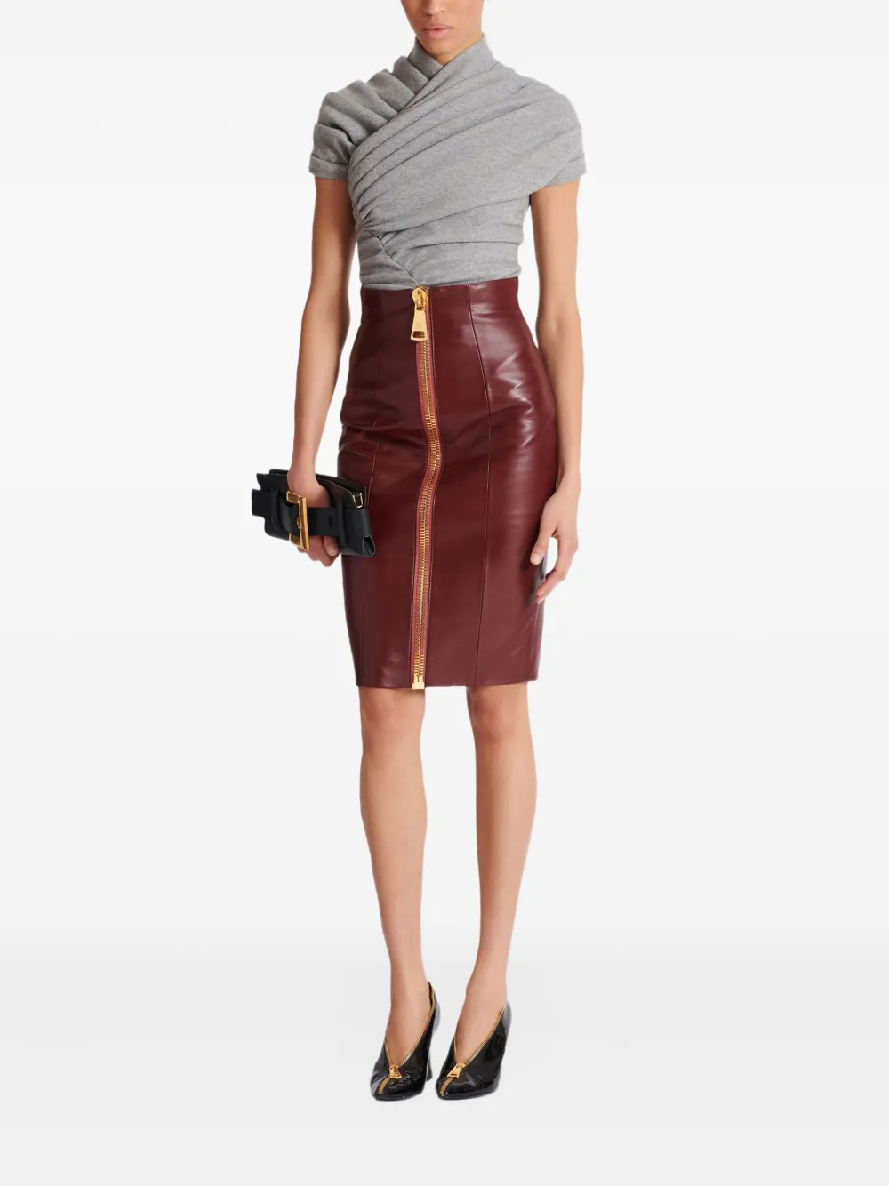 Balmain Leren mini-rok met rits - Rood