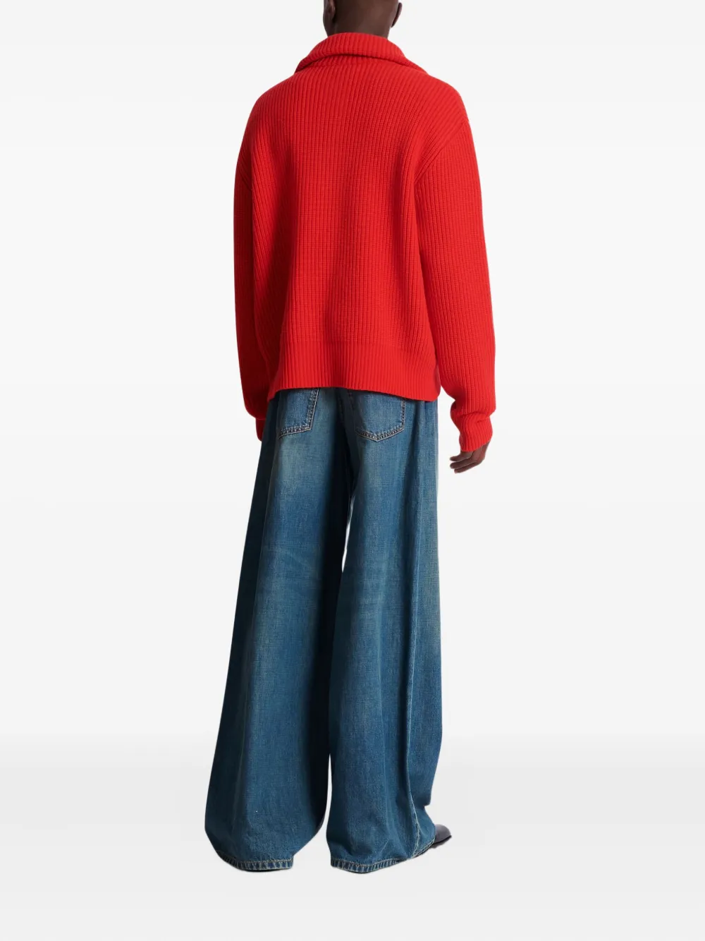 Balmain Ribbed Turtleneck Half-zip Sweater In Red