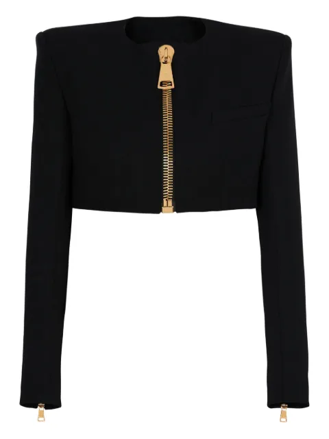 Balmain padded-shoulder zip-front jacket