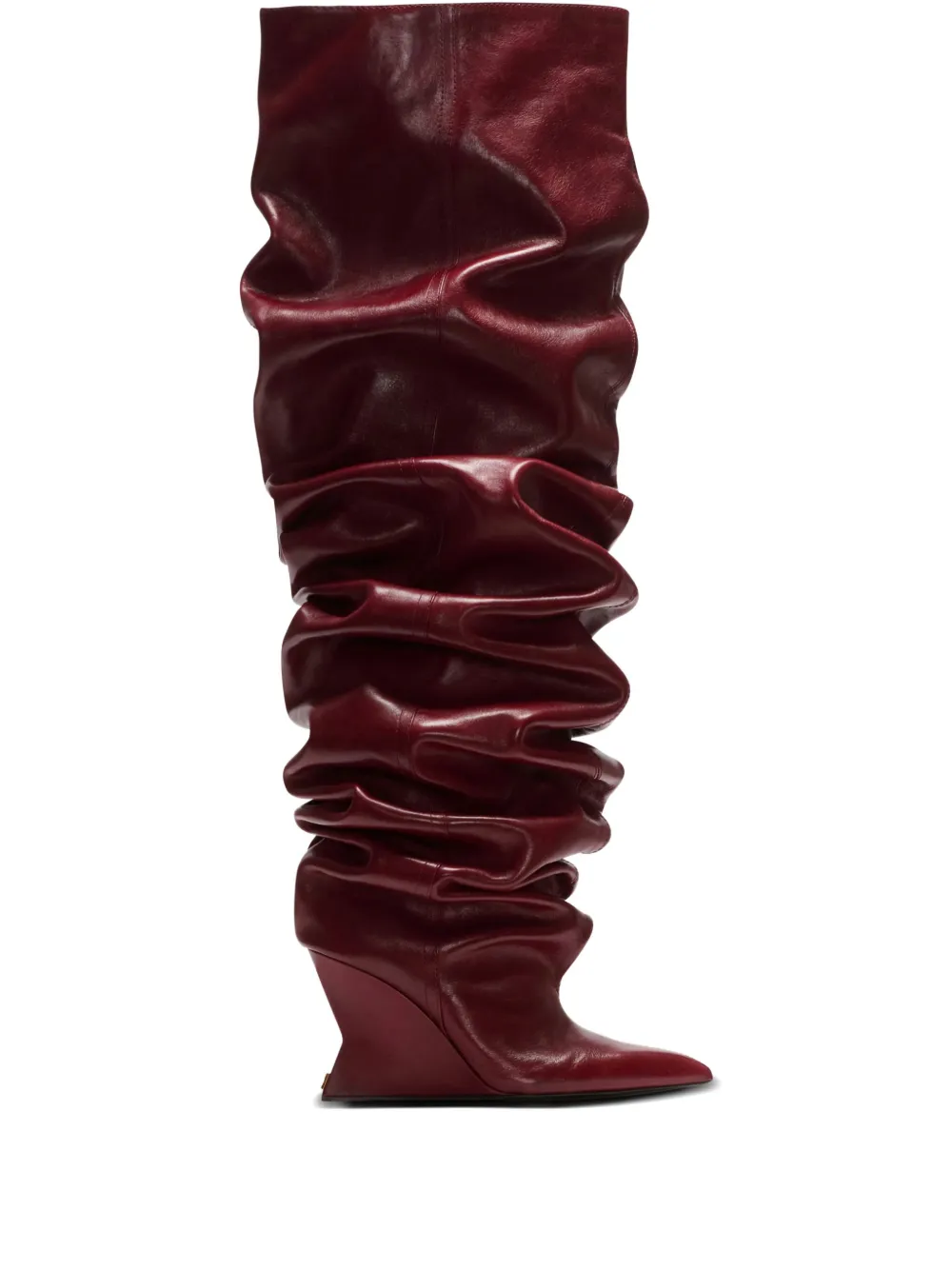 Balmain 95mm calfskin ruched wedge over-the-knee boots Red