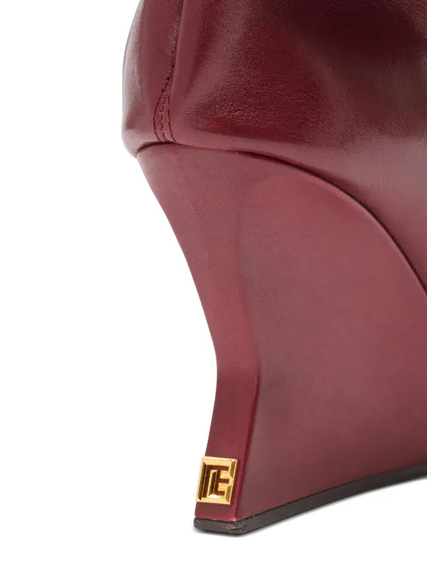 Balmain 95mm Calfskin Ruched Wedge over-the-knee Boots | Red