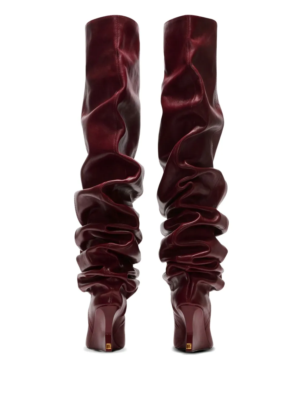 Balmain 95mm calfskin ruched wedge over-the-knee boots Red