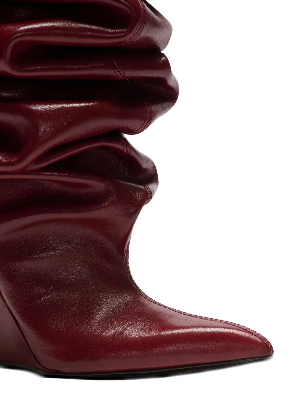 Balmain 95mm calfskin ruched wedge over-the-knee boots Red