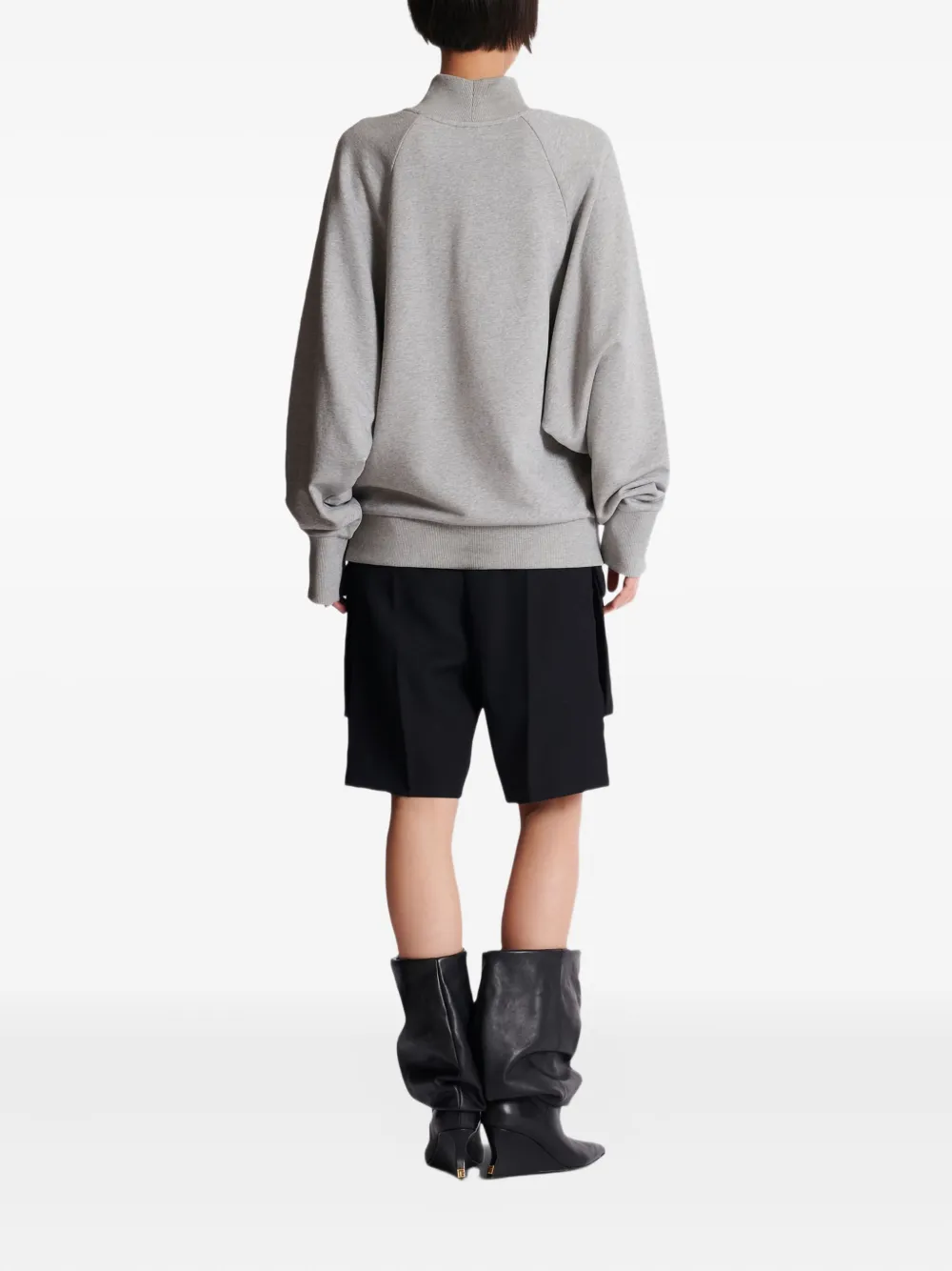 Balmain Cheetah-print Turtleneck Sweatshirt In Gray