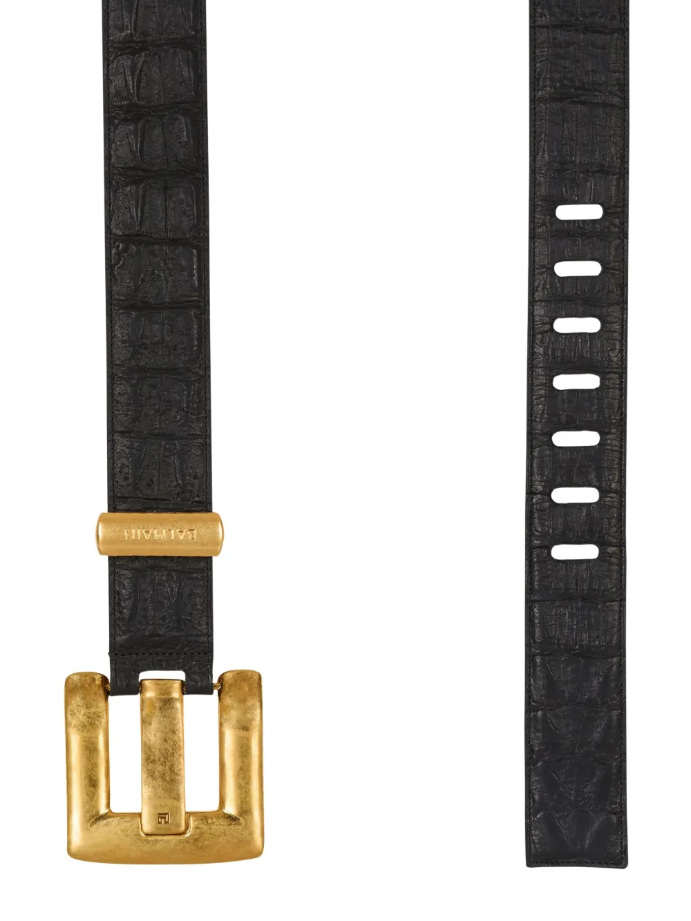 Balmain Anthem Embossed Crocodile-print Leather Belt In Black