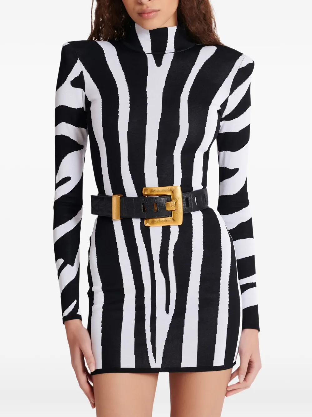 Balmain Anthem Embossed Crocodile-print Leather Belt In Black