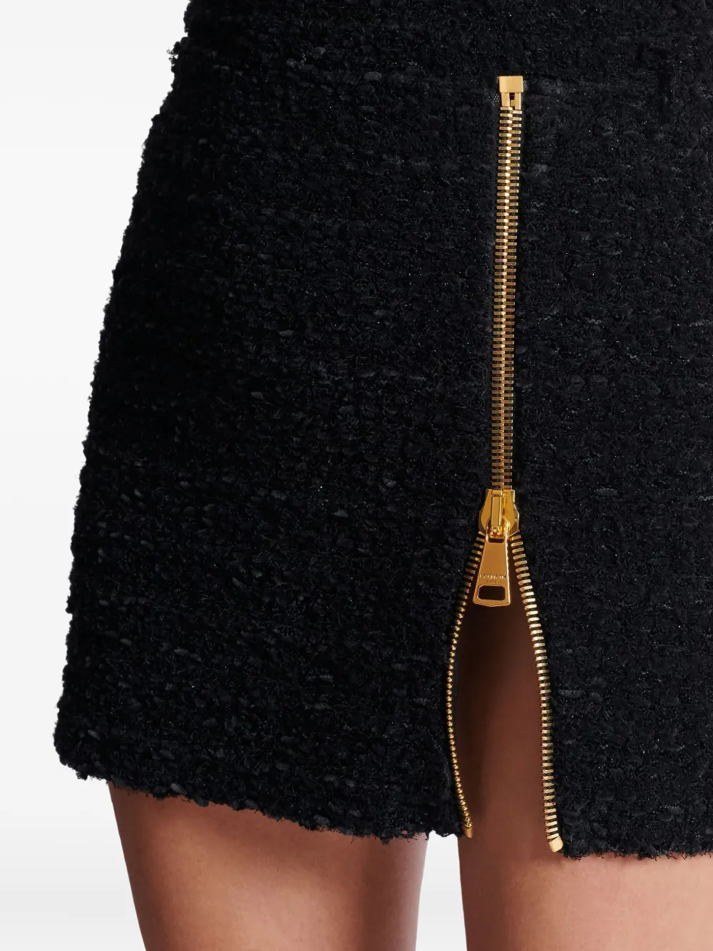 Balmain Short Zipped Tweed Skirt In Black