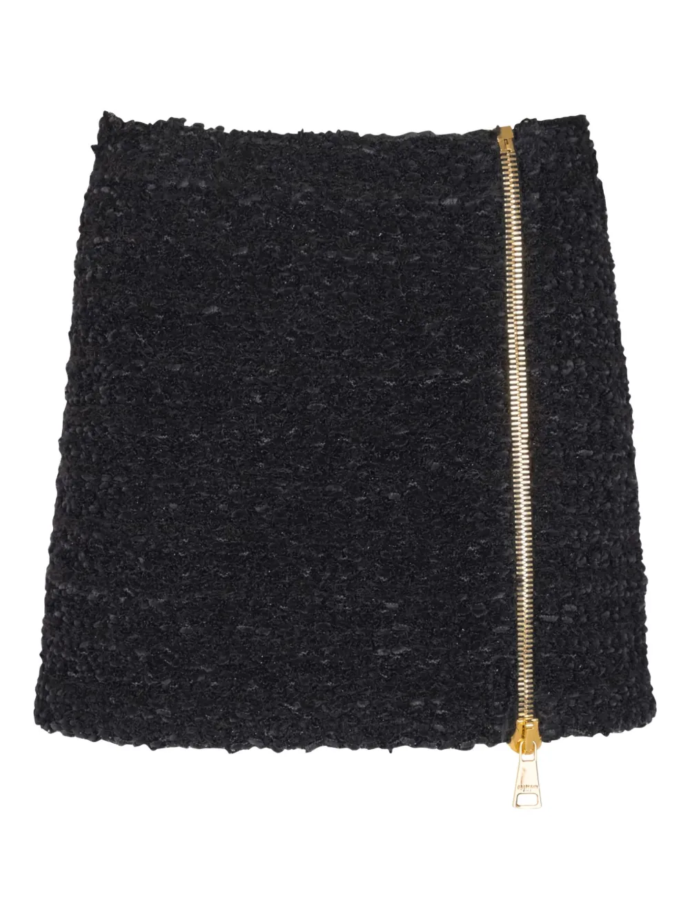 Balmain Short Zipped Tweed Skirt In Black