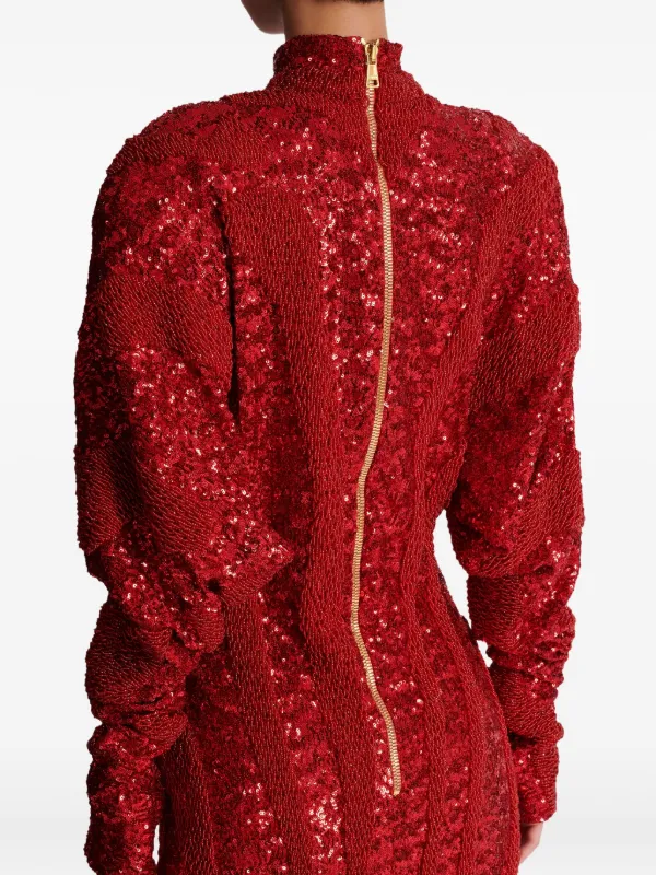 Balmain Sequin Embellished Mini Dress - Red Balmain Sequin Embellished Mini Dress - Red