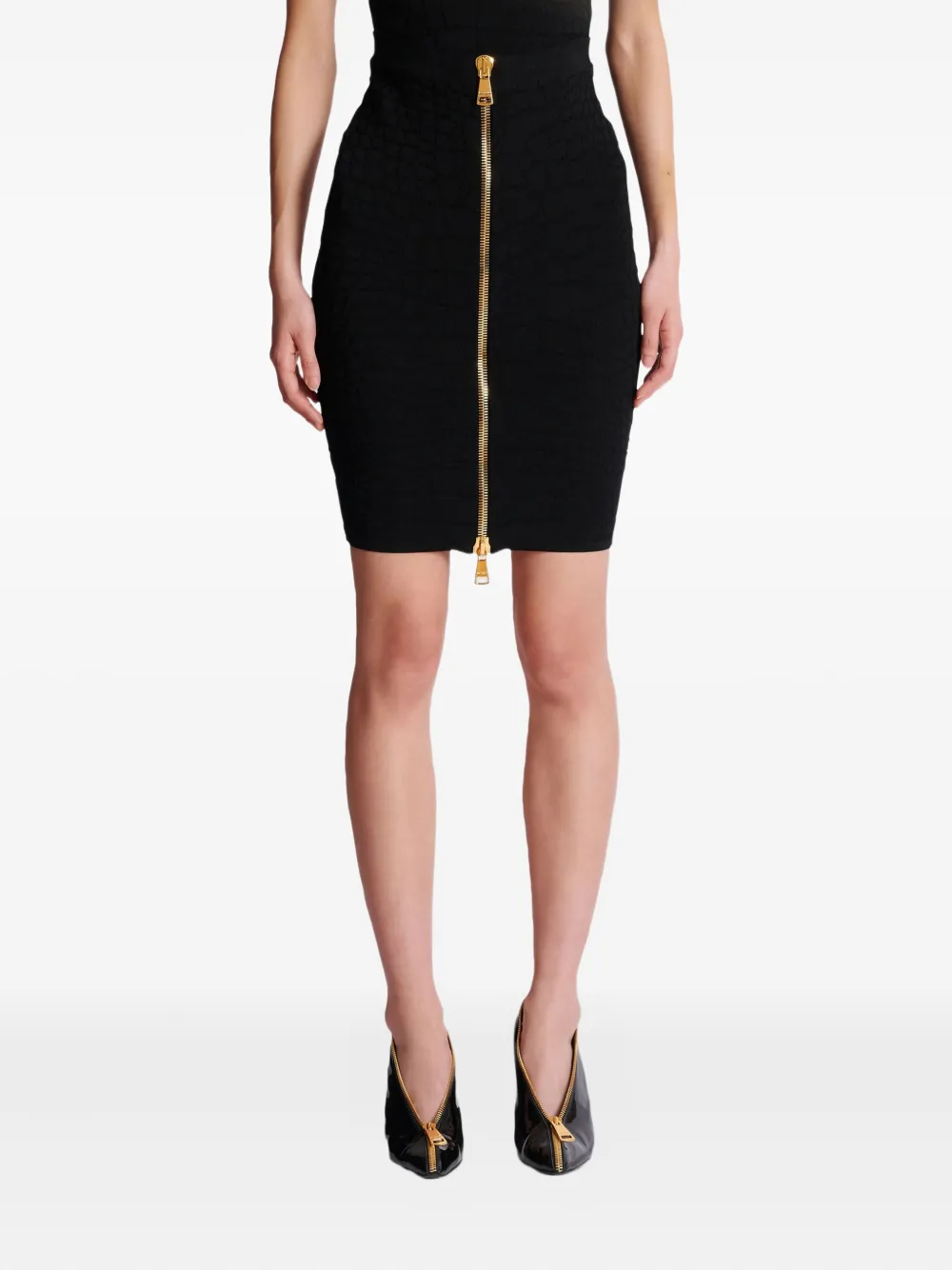 Balmain Mini-rok met krokodillen-reliëf en rits - Zwart