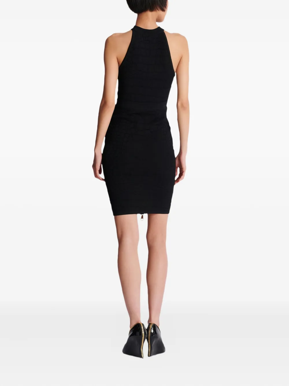 Balmain Mini-rok met krokodillen-reliëf en rits Zwart