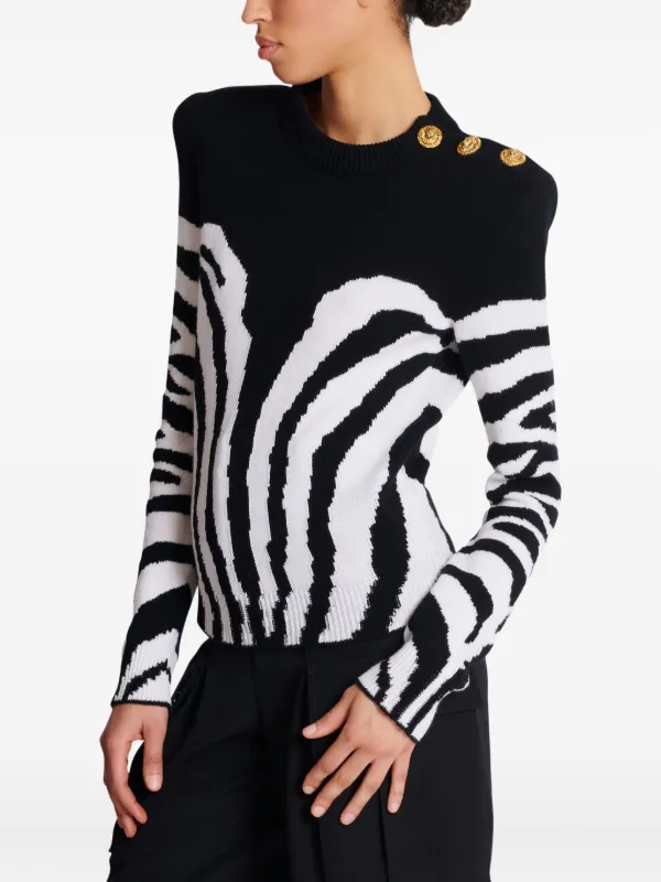 Balmain zebra-pattern padded-shoulder Sweater | Black | FARFETCH JO