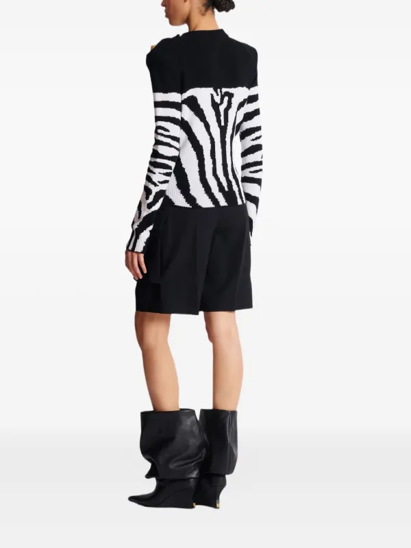 Balmain zebra-pattern padded-shoulder Sweater | Black | FARFETCH JO
