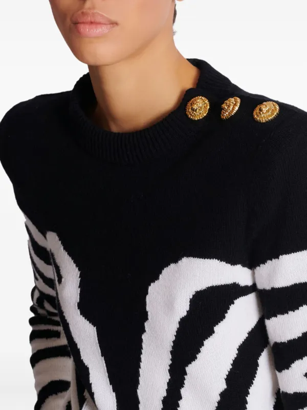 Balmain zebra-pattern padded-shoulder Sweater | Black | FARFETCH JO