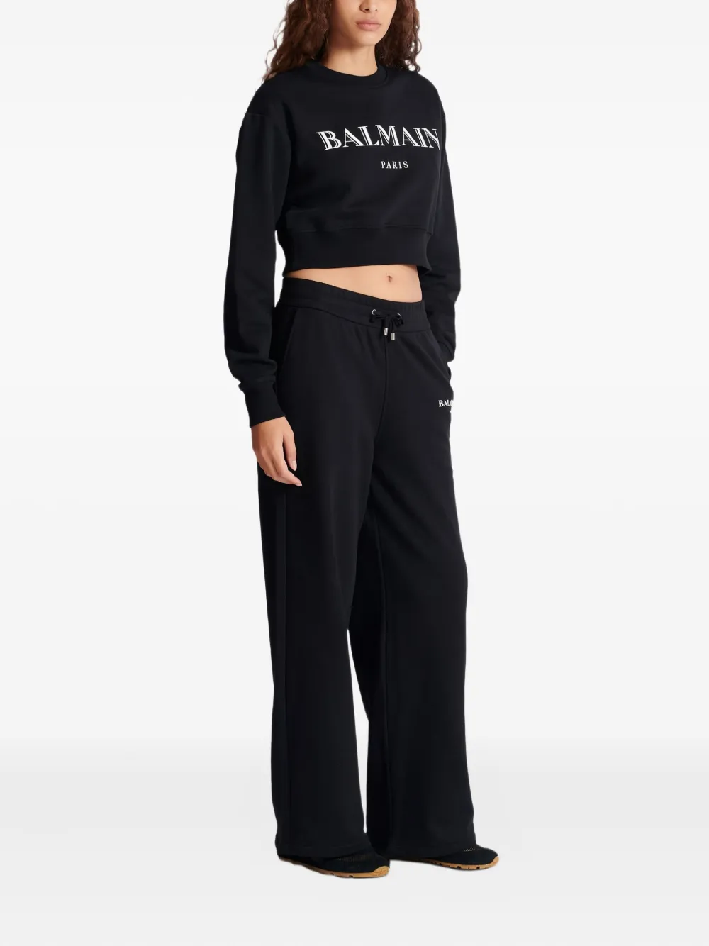 Balmain Cropped sweater met logoprint Zwart