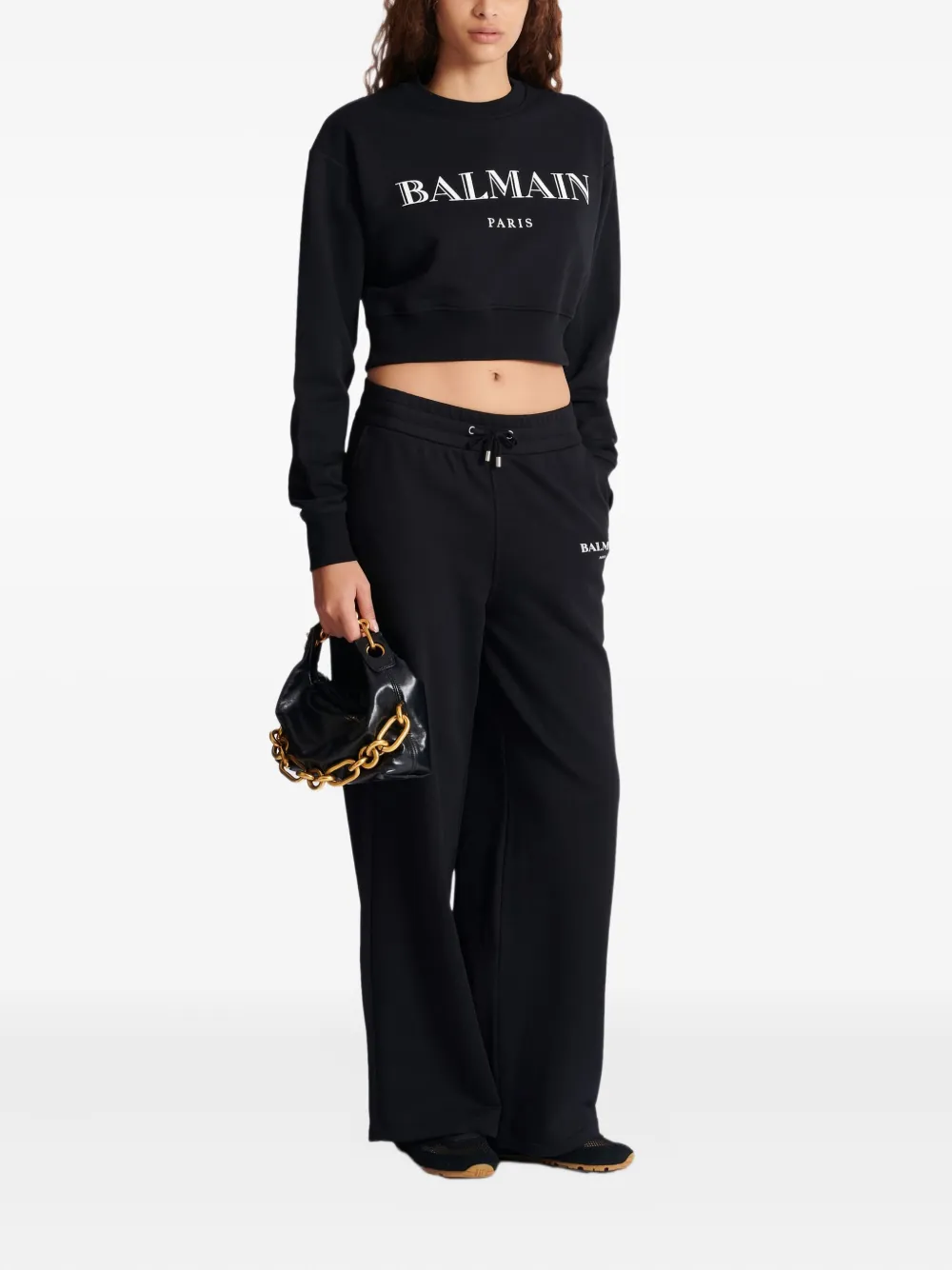 Balmain Cropped sweater met logoprint Zwart