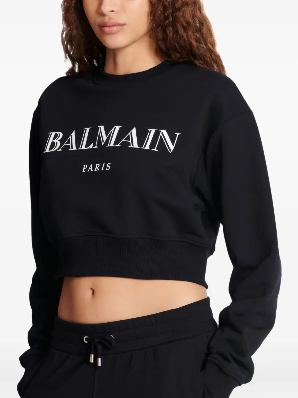 Balmain logo-print Cropped Sweatshirt | Black | FARFETCH
