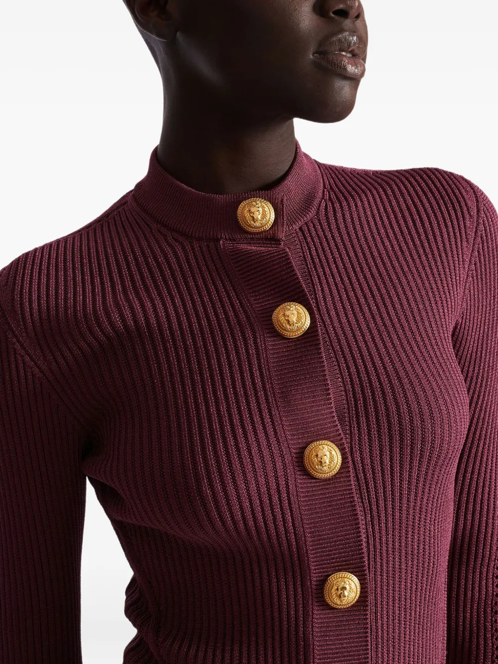 Balmain Fine Knit Cardigan With Buttons In Purple