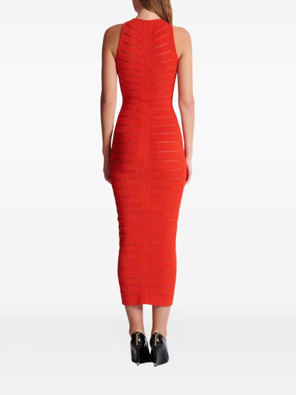 Balmain Long Sleeveless Dress In Crocodile Knit In Orange