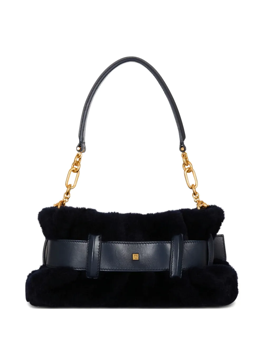 Balmain Mini Anthem Shearling Buckle-detail Clutch Bag In Black