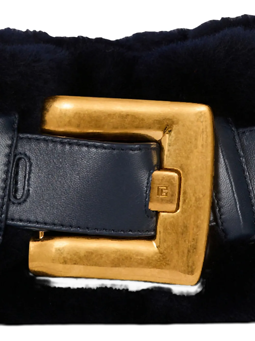 Balmain Mini Anthem Shearling Buckle-detail Clutch Bag In Black