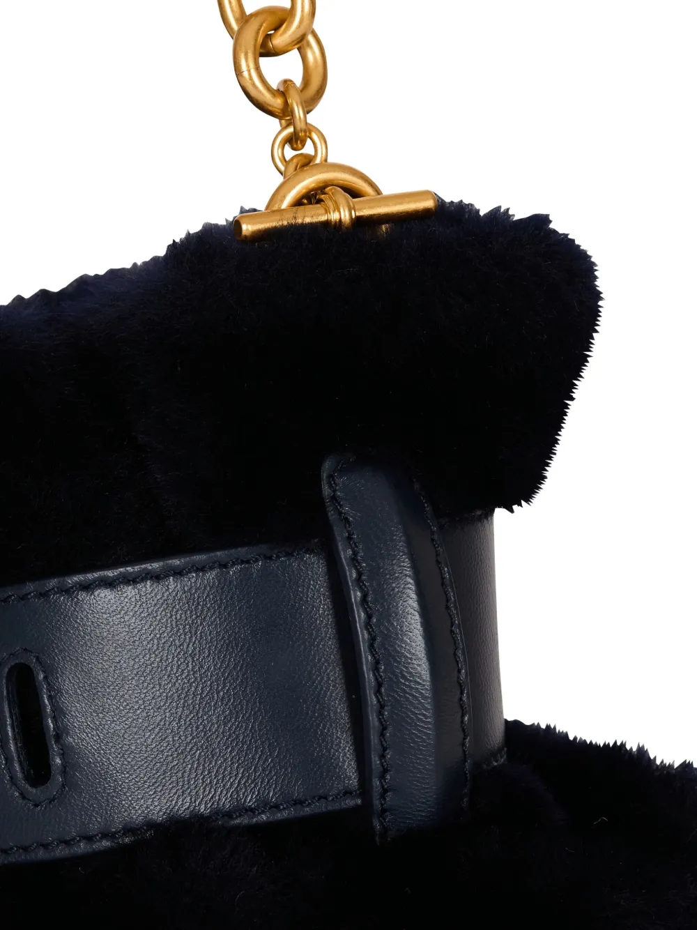 Balmain Mini Anthem Shearling Buckle-detail Clutch Bag In Black