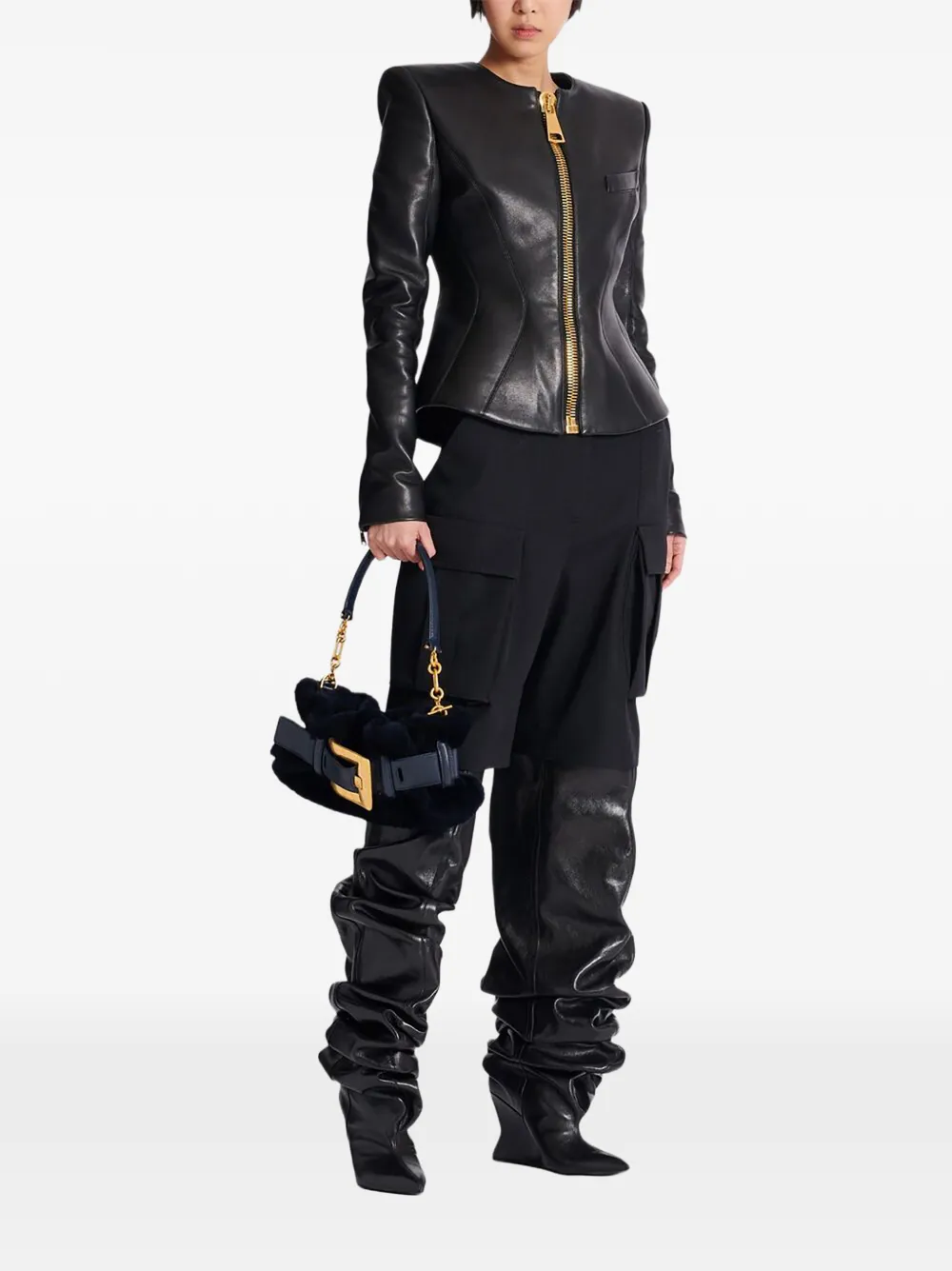 Balmain Kleine Anthem lammy clutch met gespdetail Zwart