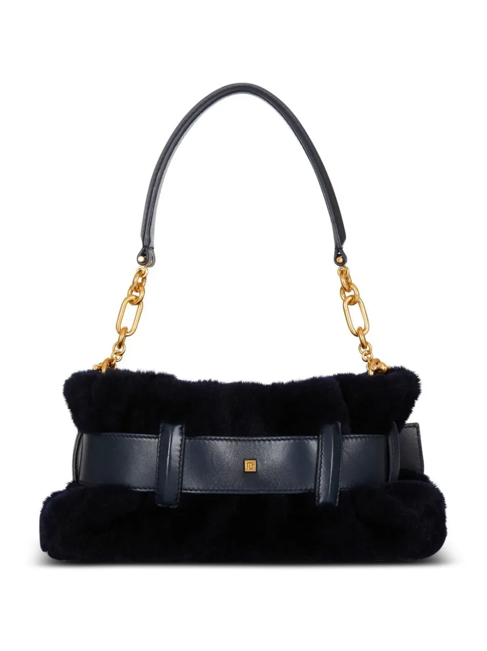 Balmain Kleine Anthem lammy clutch met gespdetail Zwart