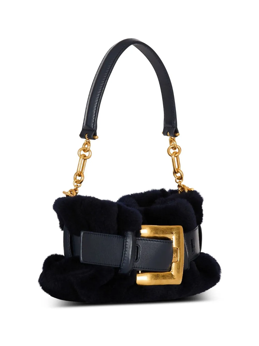 Balmain Kleine Anthem lammy clutch met gespdetail Zwart