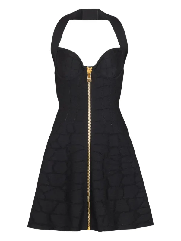 Balmain Halterneck Zip-Front Mini Dress - Black
