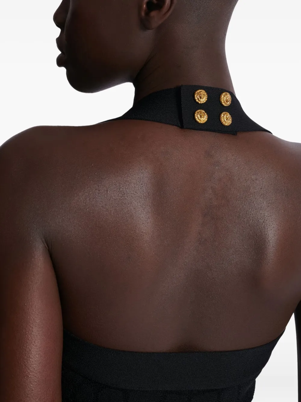 Balmain Flared Halterneck Dress In Crocodile Knit In Black