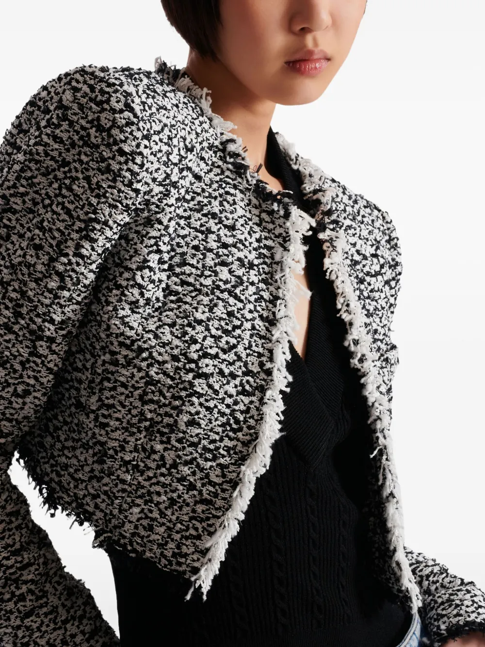 Balmain Tweed Cropped Jacket In Gray