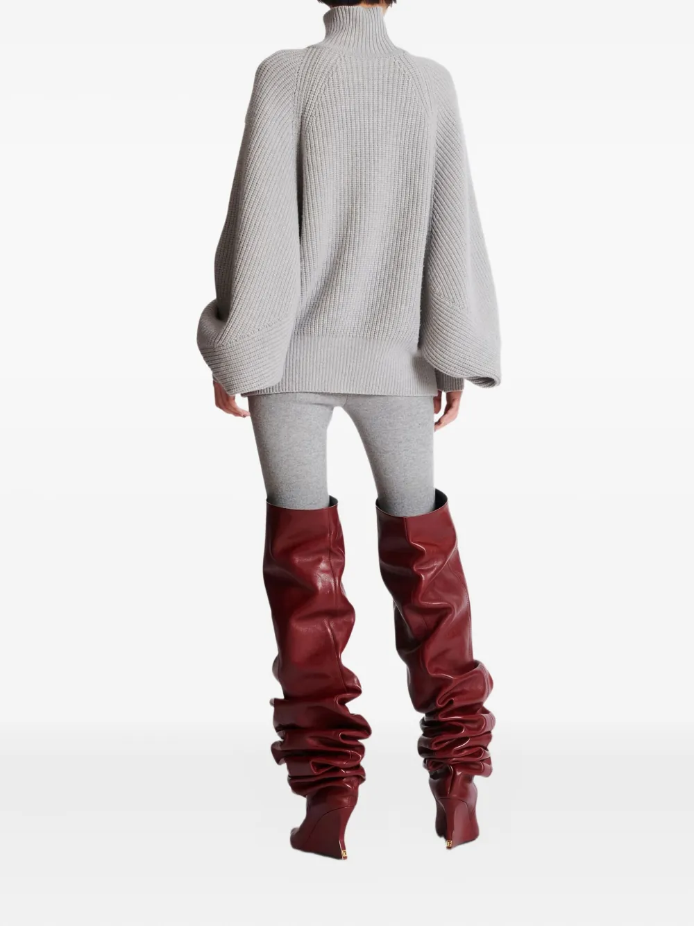 Balmain Turtleneck Ribbed Jumper In Gray