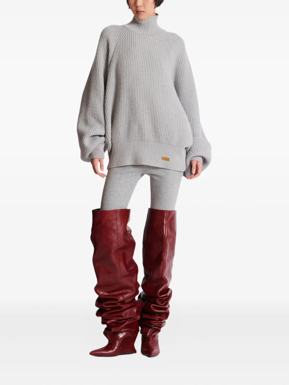 Balmain Turtleneck Ribbed Jumper In Gray