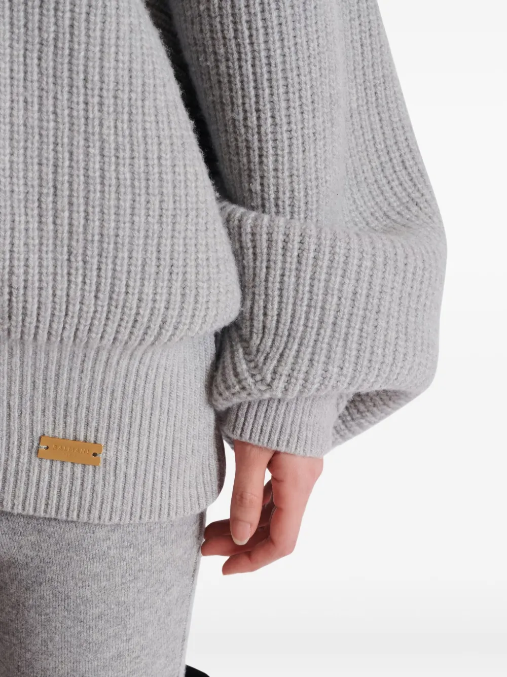 Balmain Turtleneck Ribbed Jumper In Gray