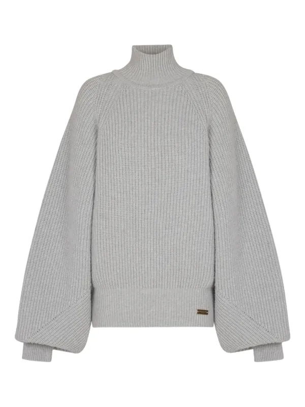 Balmain Turtleneck Ribbed Jumper in Grey