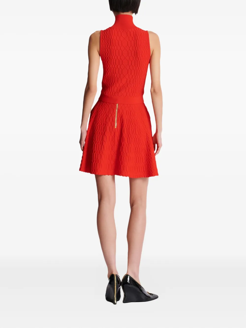 Balmain Sleeveless Crocodile-knit Top In Red