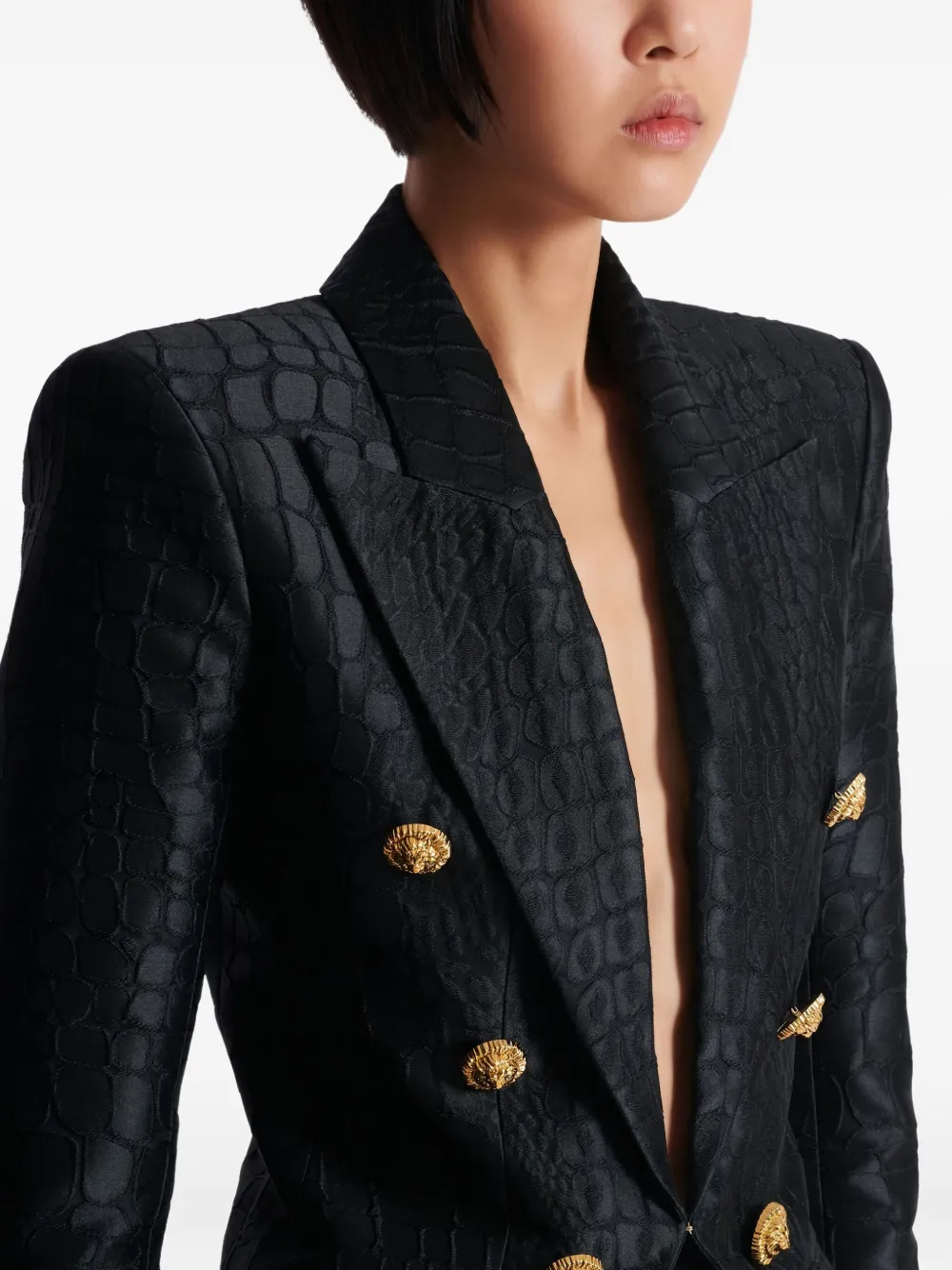 Balmain Crocodile-jacquard Six-buttons Blazer In Black