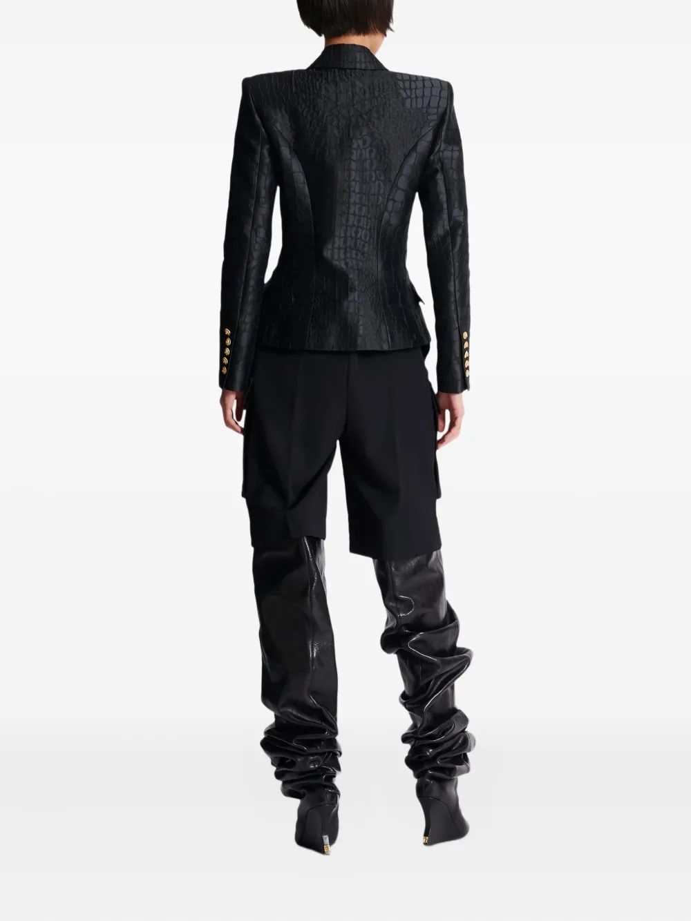 Balmain Crocodile-jacquard Six-buttons Blazer In Black