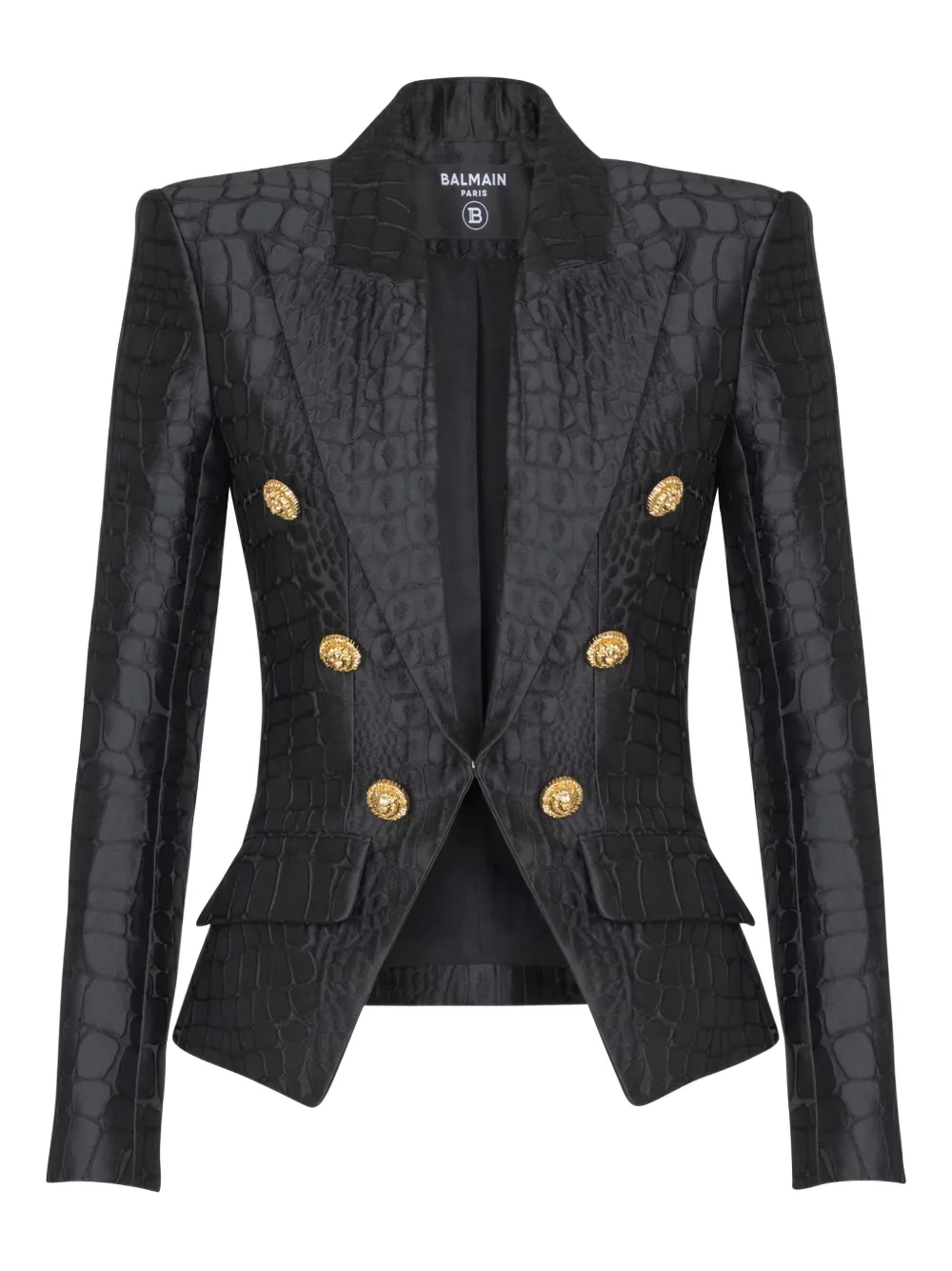 Balmain Crocodile-jacquard Six-buttons Blazer In Black