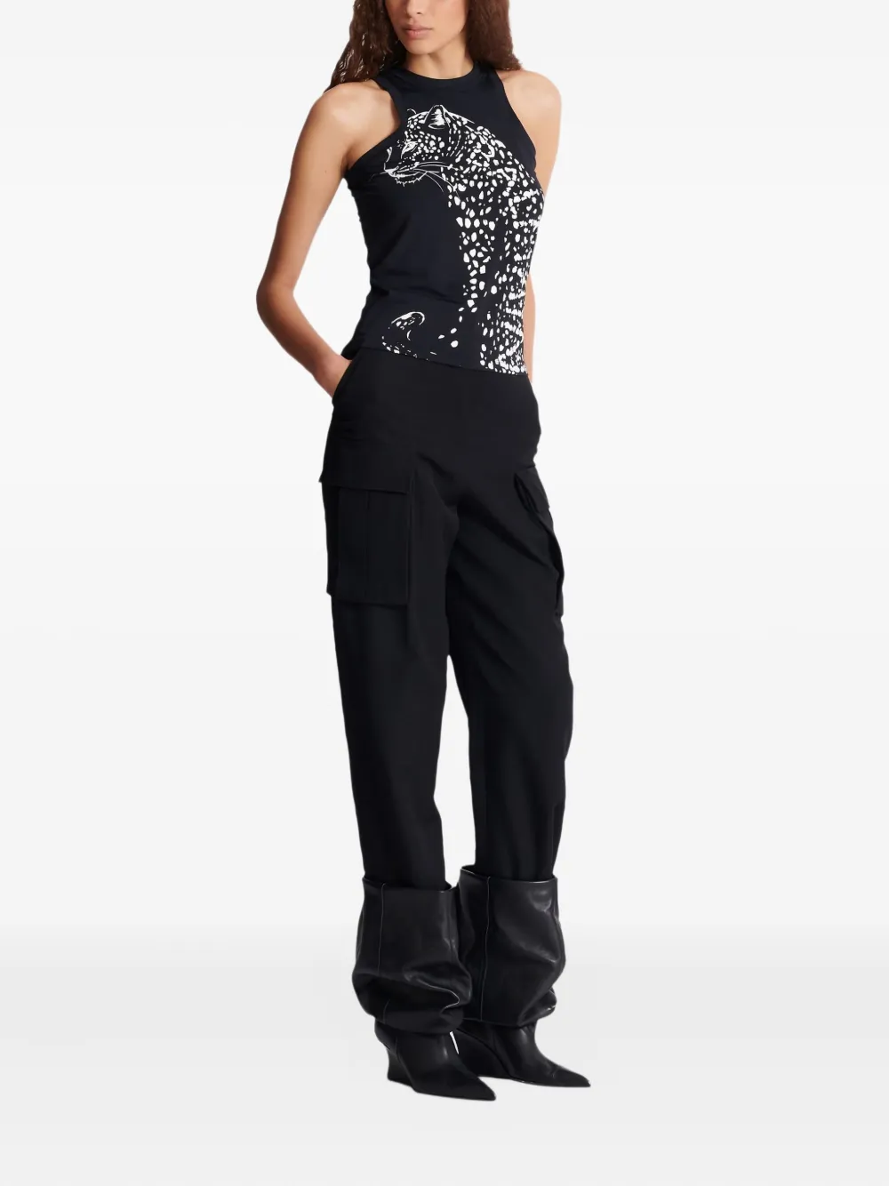 Balmain Haltertop met luipaardprint Zwart