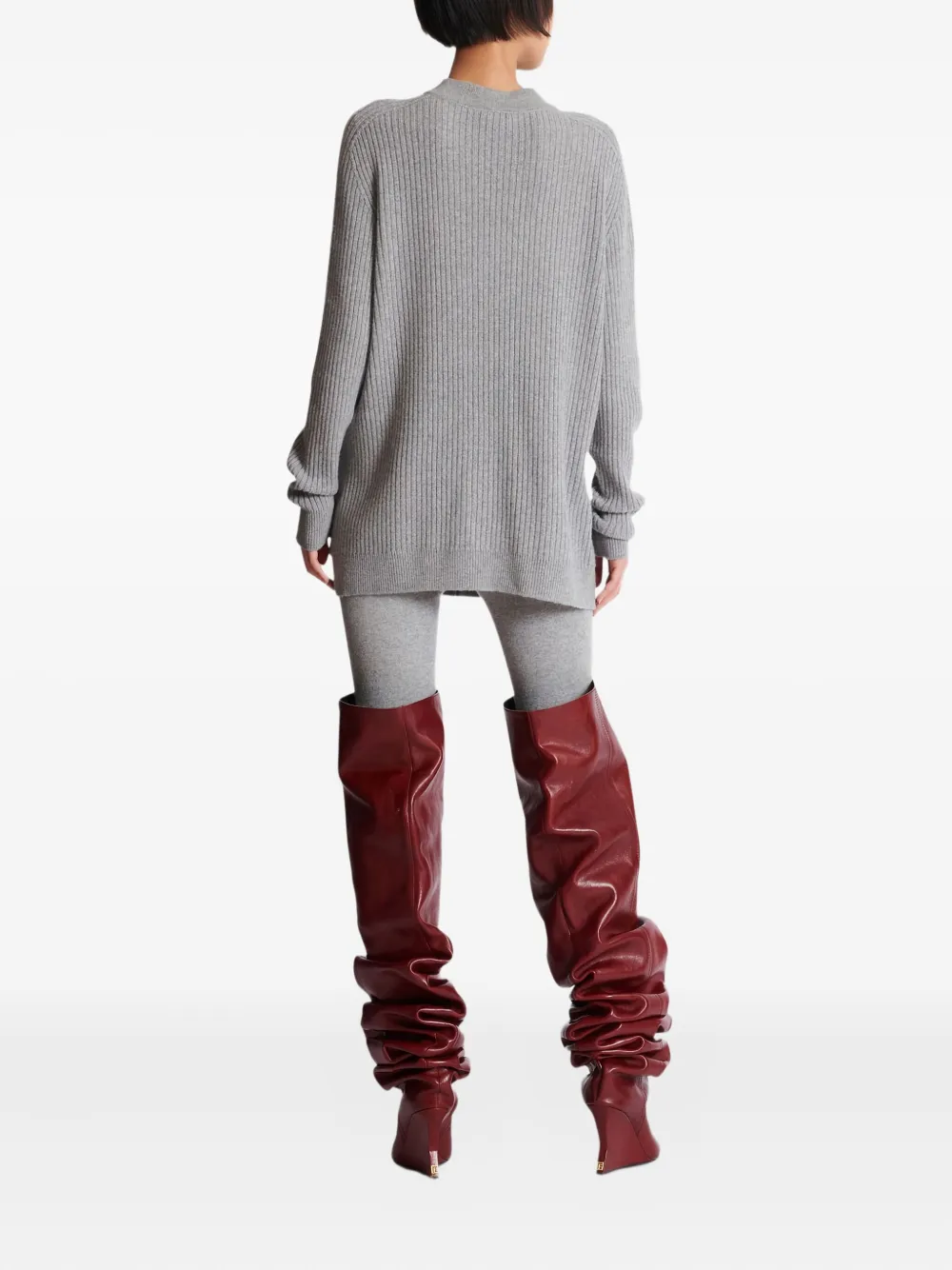 Balmain Ribbed Buttoned Cardigan In Gray