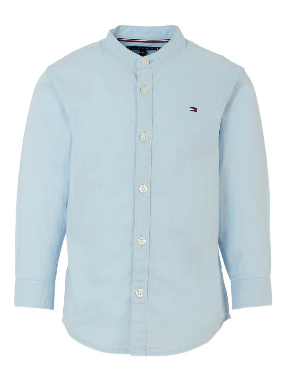 Tommy Hilfiger Junior Kids' Mandarin-collar Cotton Shirt In Blue