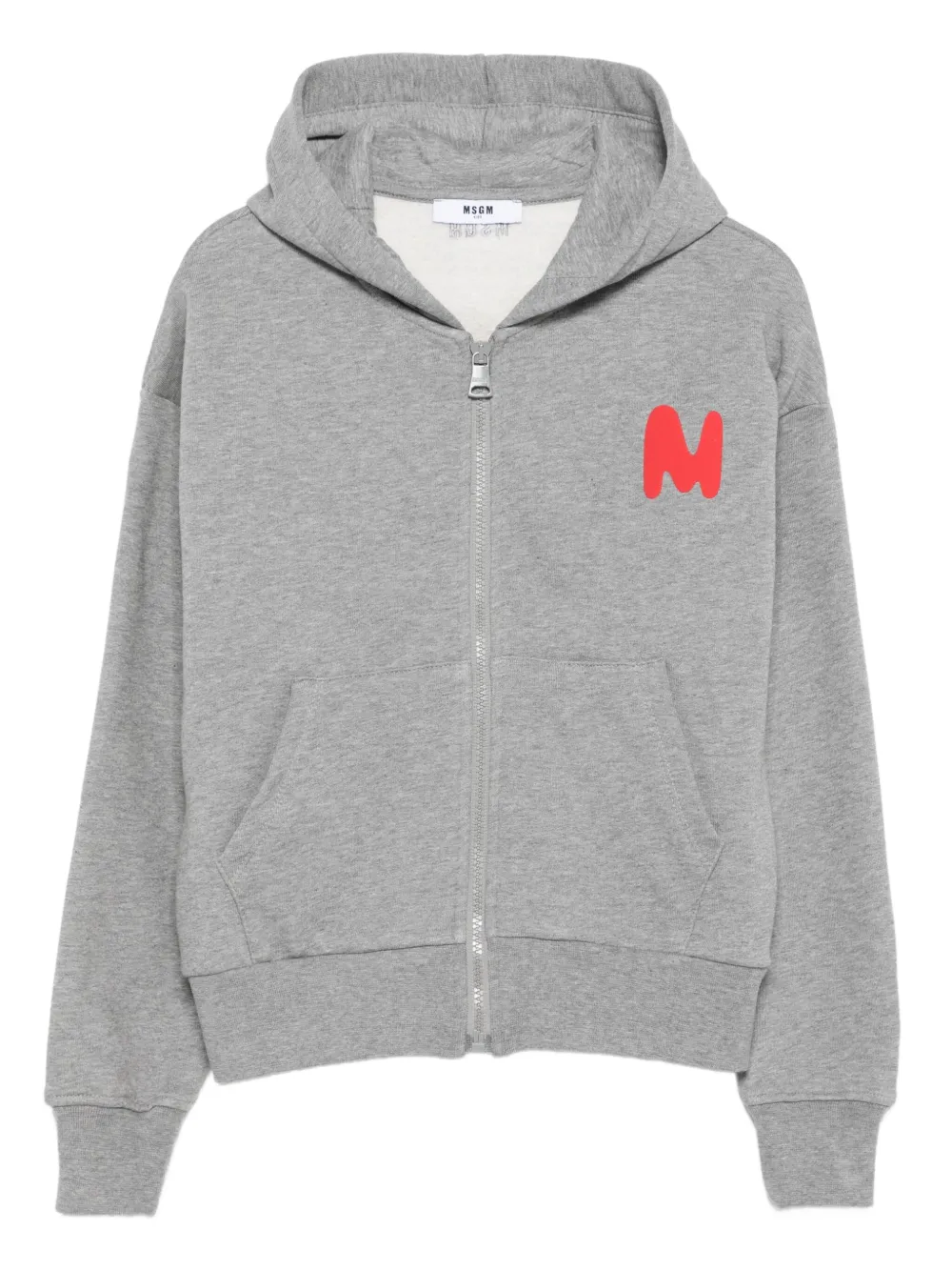 MSGM Kids Felpa con logo ricamato e zip - Grigio