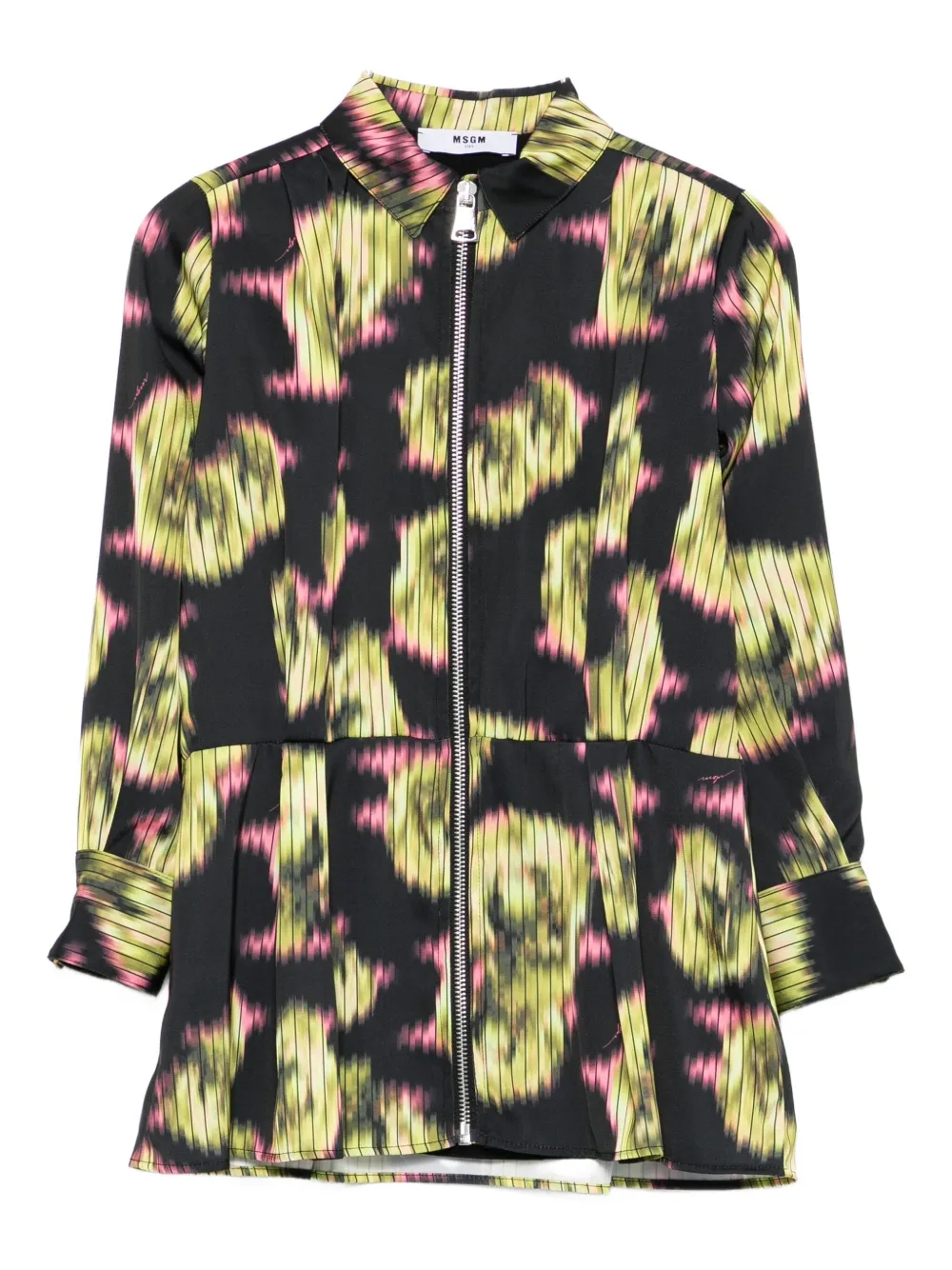 Msgm Floral-print Zip-front Dress In Green