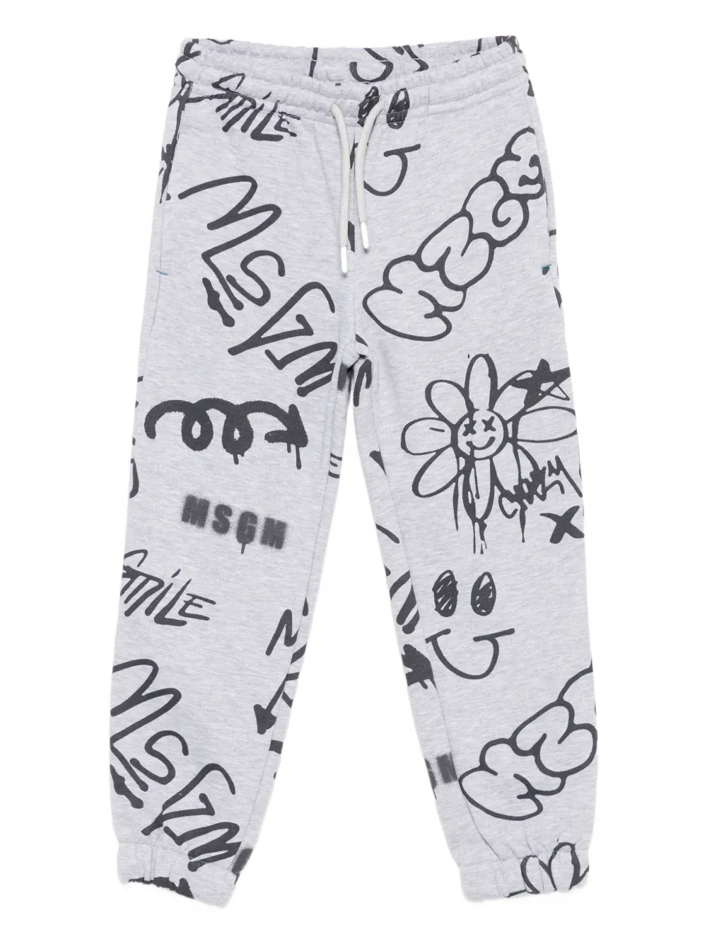 MSGM Kids graffiti-print drawstring trousers | Grey | Image 1