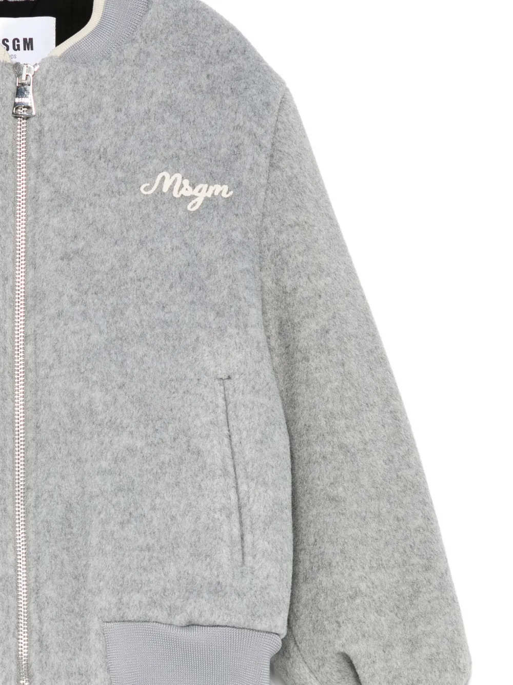Msgm Puff-sleeve Embroidered Jacket In Gray