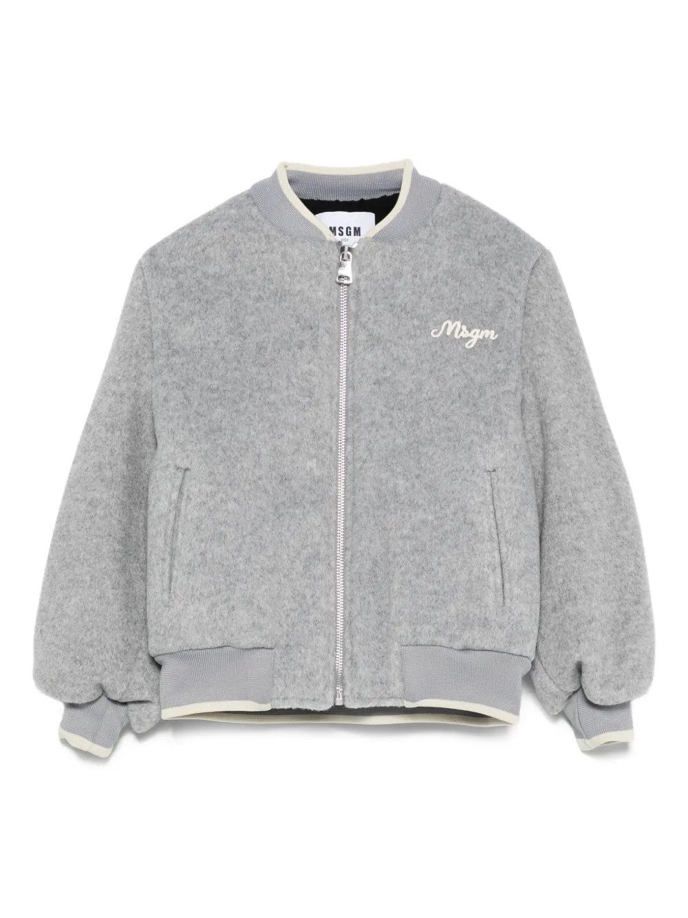 MSGM Kids puff-sleeve embroidered jacket | Grey | Image 1