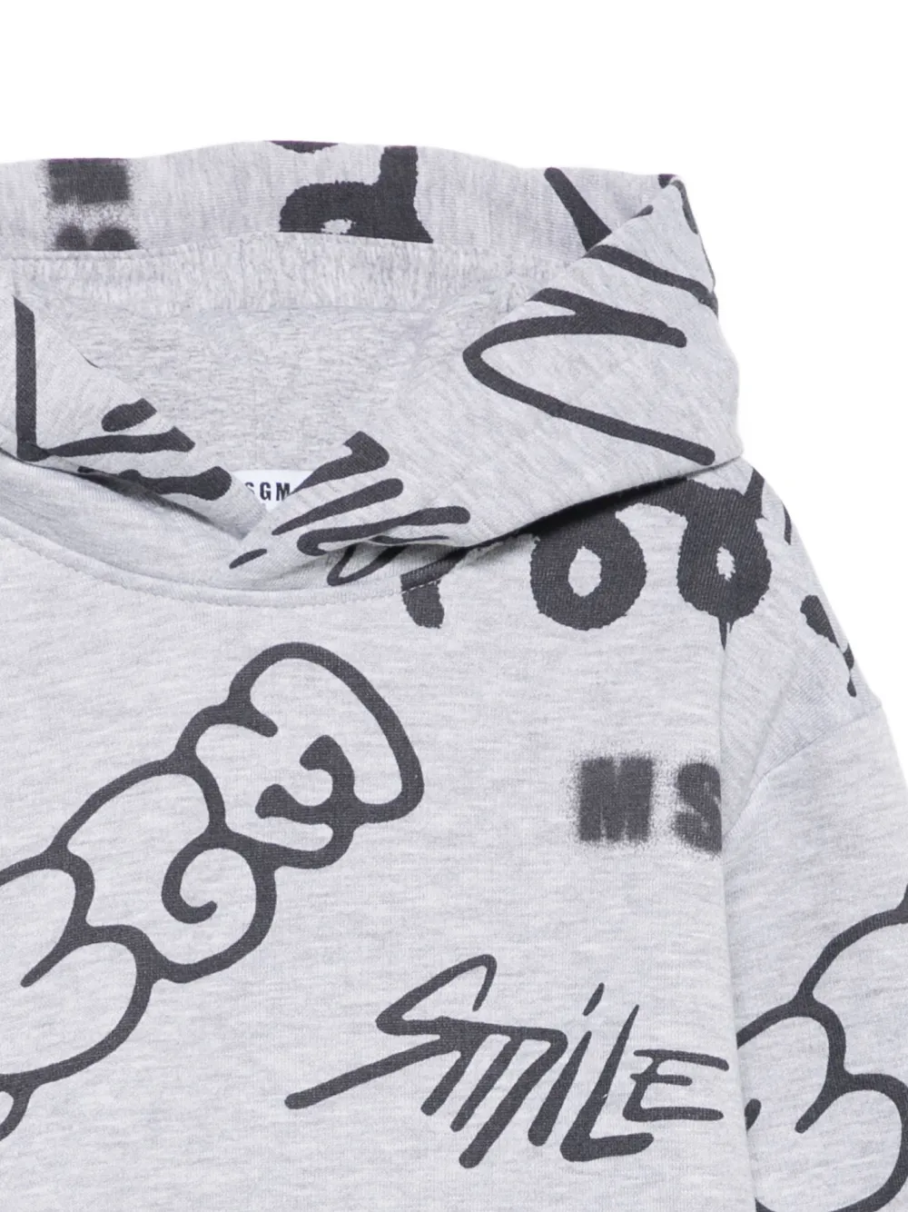 Msgm Graffiti-print Hooded Top In Gray