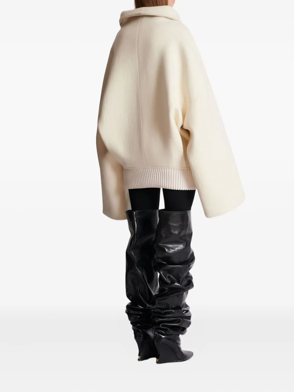 Balmain Wool-blend Oversized Caban Jacket In White